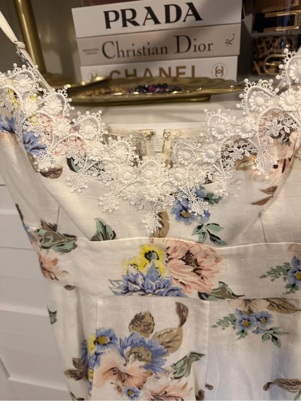 Zimmermann White Floral Lace-Trim Linen Dress - Picture 5 of 8